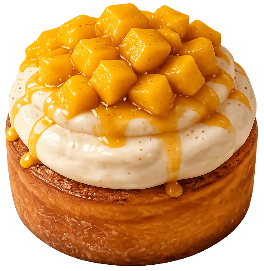 Cinnamon roll con crema y mango fresco