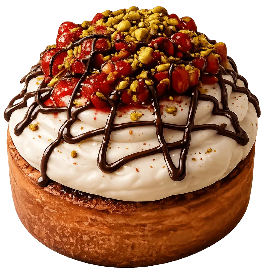 Cinnamon roll de pistacho y fresas